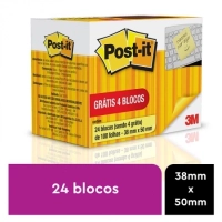 Bloco Adesivo Post-it 3m 38x50mm Amarelo 20un + 4un Gratis