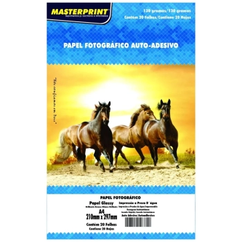 Papel Foto Glossy Auto Adesivo 130g A4 20 Folhas Masterprint